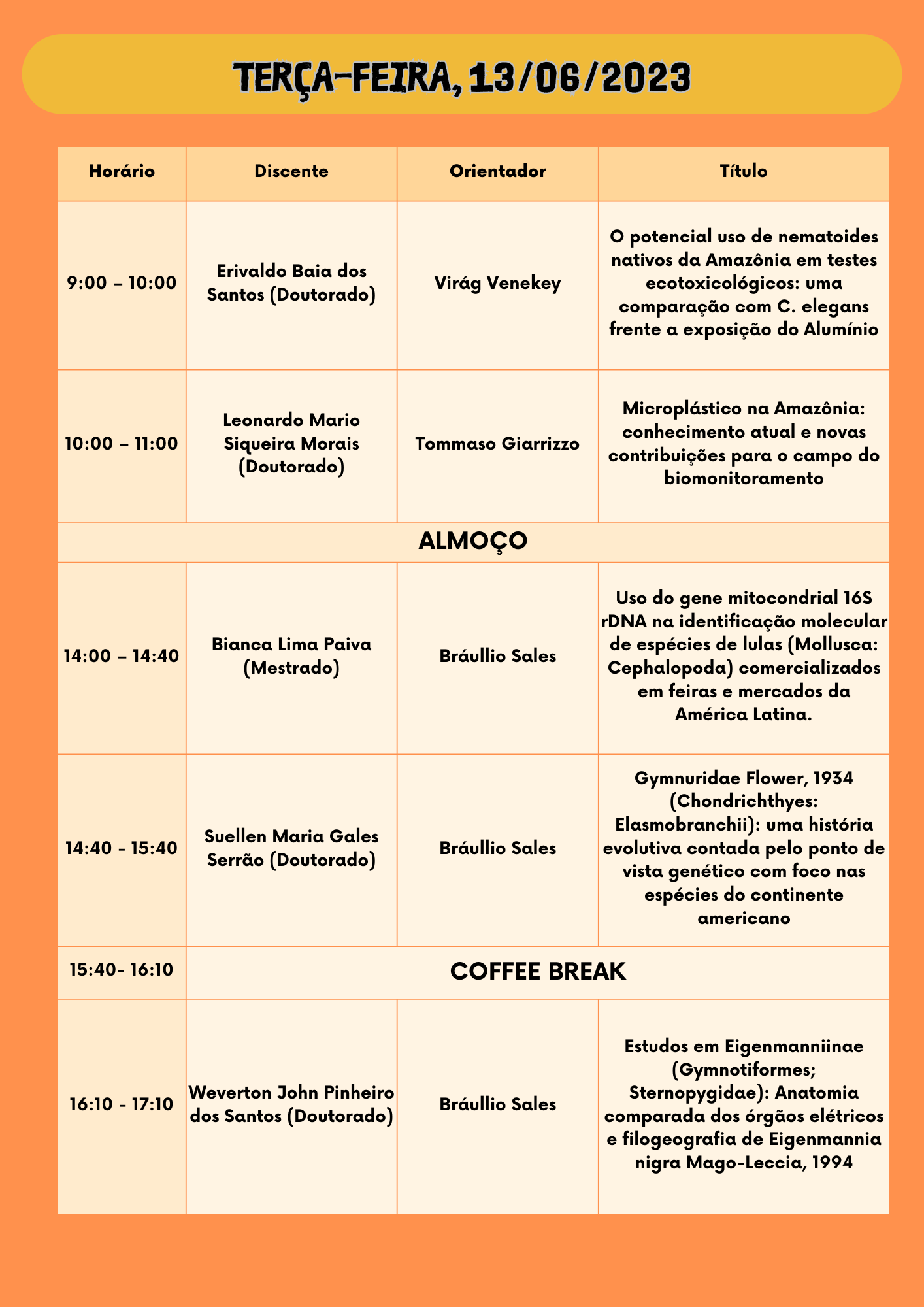 Aqui está a programação do primeiro dia!!!